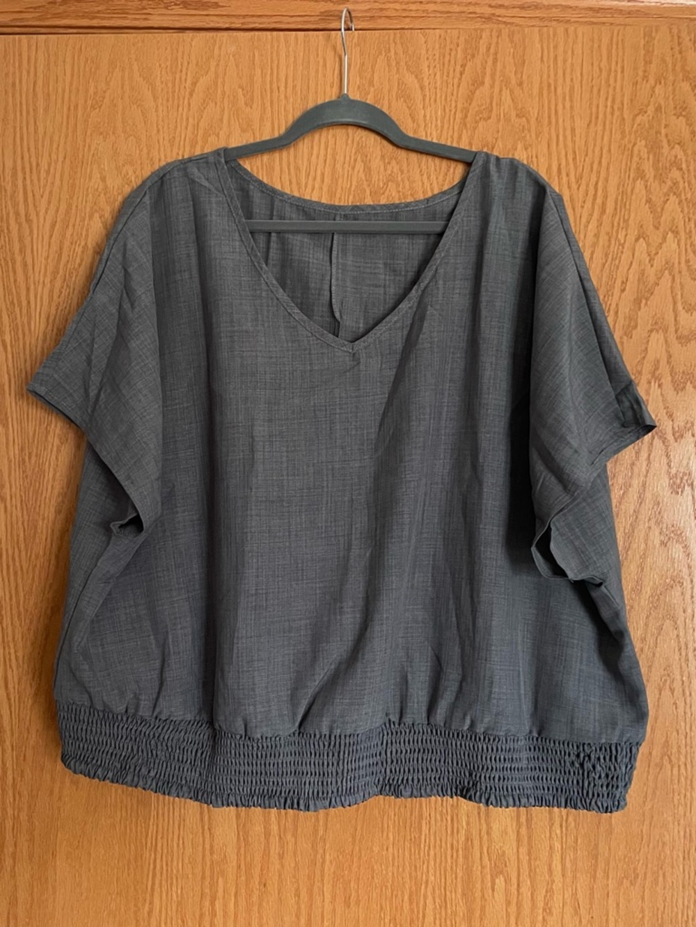 SHEIN Charcoal V-Neck Smocked Hem Women's Top